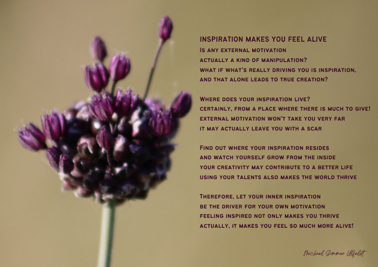 Inspiration Makes You Feel Alive – En lilla blomst og et digt om at lade inspirationen indefra være drivkraften i livet.